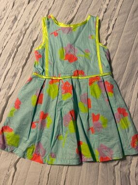 Cat & Jack Aqua Dress with Neon Yellow Ribbon
